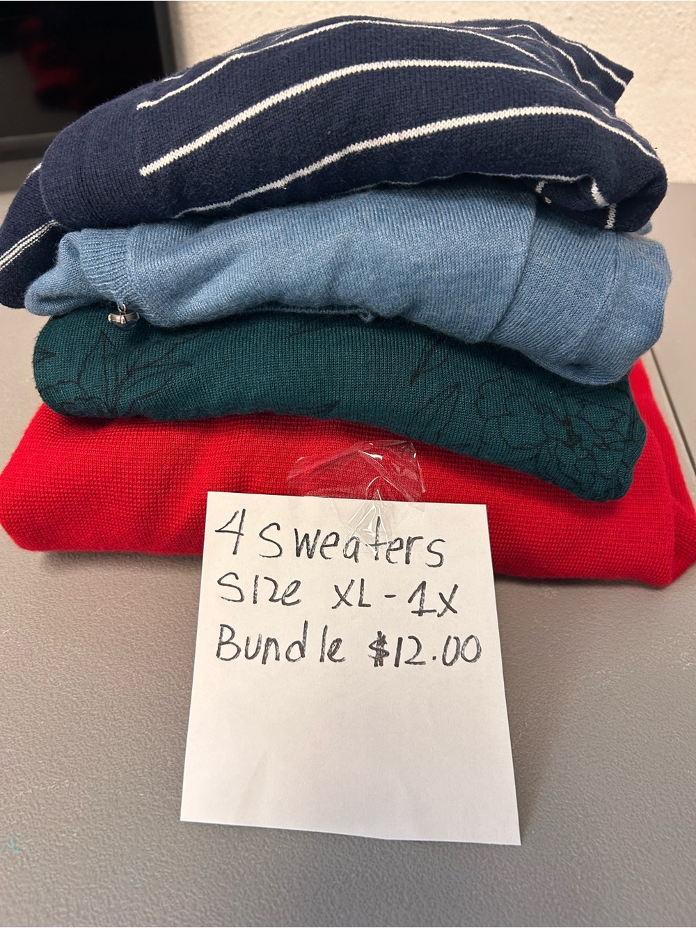 Bundle of 4 Cozy Sweaters - Navy, Light Blue, Teal, Red